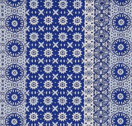 Viskozová šatová látka ornament/proužky modrá