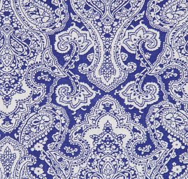Viskozová šatová látka ornament modrá/bílá