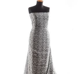 Viskozová šatová látka ornament černá/bílá