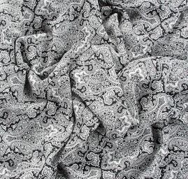 Viskozová šatová látka ornament černá/bílá