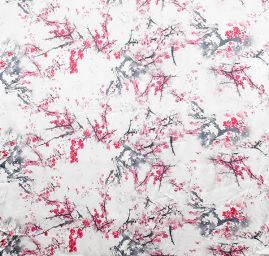 Hedvábný satén květinový motiv japonská višeň