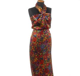 Hedvábný satén květinový motiv malba