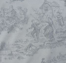 Látka s motivem toile de jouy šedomdrá