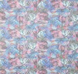 Žakárová pružná látka ornamenty tisk paví pera růžová