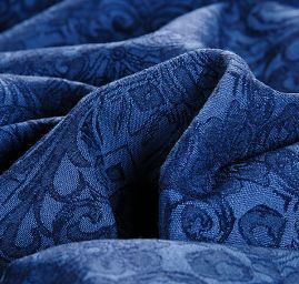 Žakárová pružná látka romantický vzor modrá