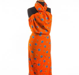 Viskózová látka vzor květy oranžová