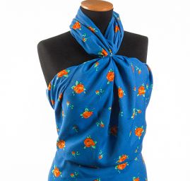 Viskózová látka vzor květy modrá