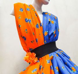 Viskózová látka vzor květy modrá