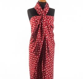 Látka na šaty motiv kloboučků červená