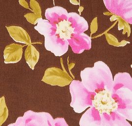 Viskozová látka imitace hedvábí květy hnědá