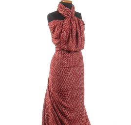 Viskózová látka geometrický motiv vínová/bílá