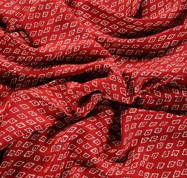 Viskózová látka geometrický motiv vínová/bílá