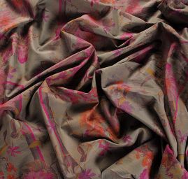 Bavlněná látka etamín květy vínová/hnědá