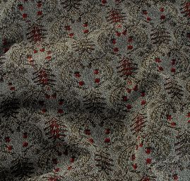 Žakárová oděvní látka secesní vzor jeřabiny olivová