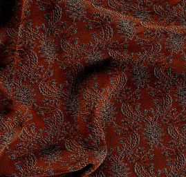 Žakárová oděvní látka secesní vzor jeřabiny oranžová