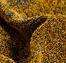 Žakárová oděvní látka secesní vzor jeřabiny žlutá