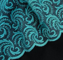 Organza vyšívaná květinový ornament tyrkysová