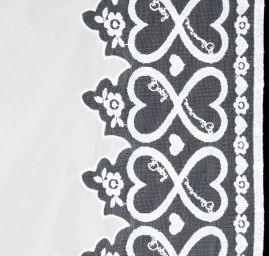 Taft s tylovou krajkou vzor srdcí a květů bílý