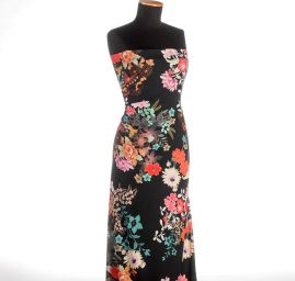 Žoržet šatový jemný květy a motýl na černém poli