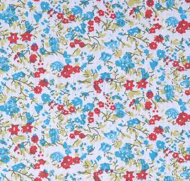 Bavlna směs kytičky červenomodrá/smetana