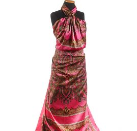 Satén nepružný paisly motivem růžový