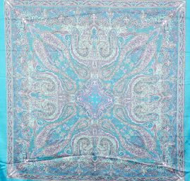 Satén nepružný motiv ornamentu modrý/fialový