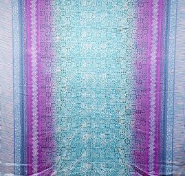 Satén nepružný motiv ornament fialovozelená