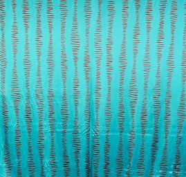 Satén nepružný geometrický motiv tyrkysový/hnědý