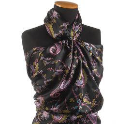 Satén nepružný motiv paisley černý