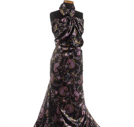 Satén nepružný motiv paisley černý