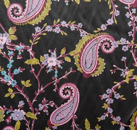 Satén nepružný motiv paisley černý