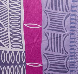 Satén nepružný vzor ornament fialový/hnědý