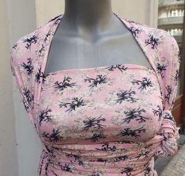 Letní úplet viskozový vzor květů růžový