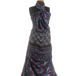 Krepdešín imitace hedvábí tisk paví pera