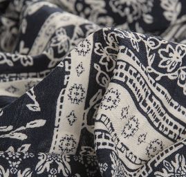 Viskozová šatovka kreš tmavě modrá/slonová kost