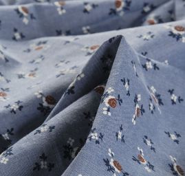 Bavlněná košilová látka drobné kytičky jeans