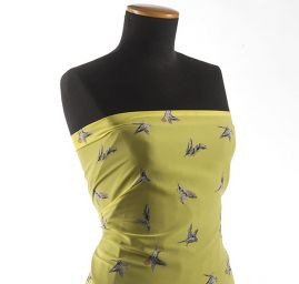 Šifon jemný se vzorem ptáčků žlutozelený