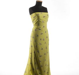 Šifon jemný se vzorem ptáčků žlutozelený