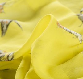 Šifon jemný se vzorem ptáčků žlutozelený