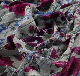 Šatová látka piké šedá s květy