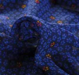 Šifon drobný květinový vzor modrý