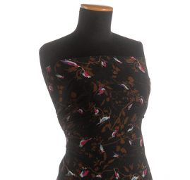 Šifon jemný vzor ptáčci černý