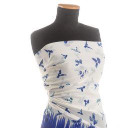 Šifon jemný vzor ptáčci modří