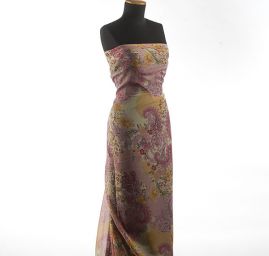 Šifon kreš paisley květinový vzor starorůžový