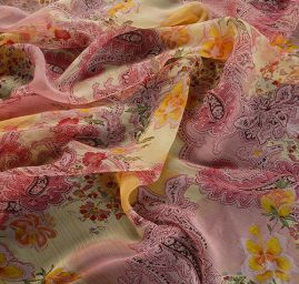 Šifon kreš paisley květinový vzor starorůžový