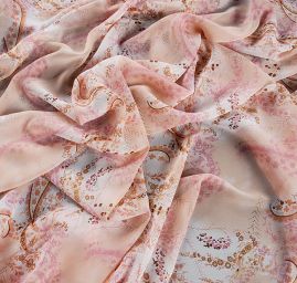 Šifon kreš starorůžový paisley vzor