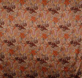 Hedvábný atlas pružný paisley vzor  hnědomodrý