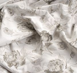 Žakárová látka květinový vzor olivovobílá