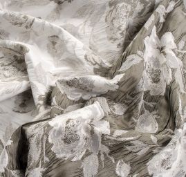 Žakárová látka květinový vzor olivovobílá
