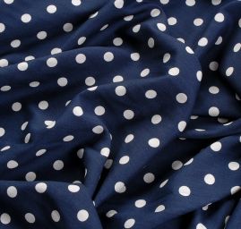 Viskozová šatová látka puntík bílá/tm.modrá
